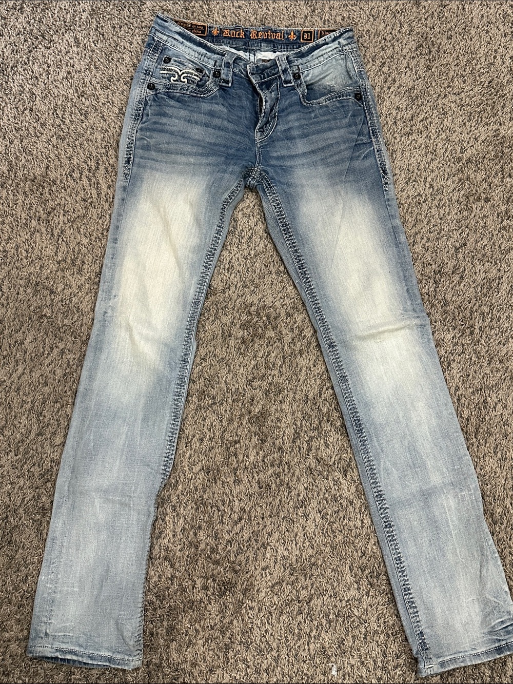 Rock Revival Light Blue Faded Straight-Leg Jeans 31/34